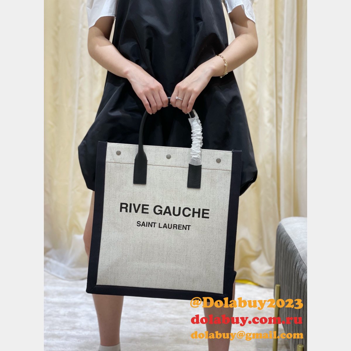Cheap Replica Saint Laurent Rive Gauche Shopping 631682  Bag In Linen and Cotton