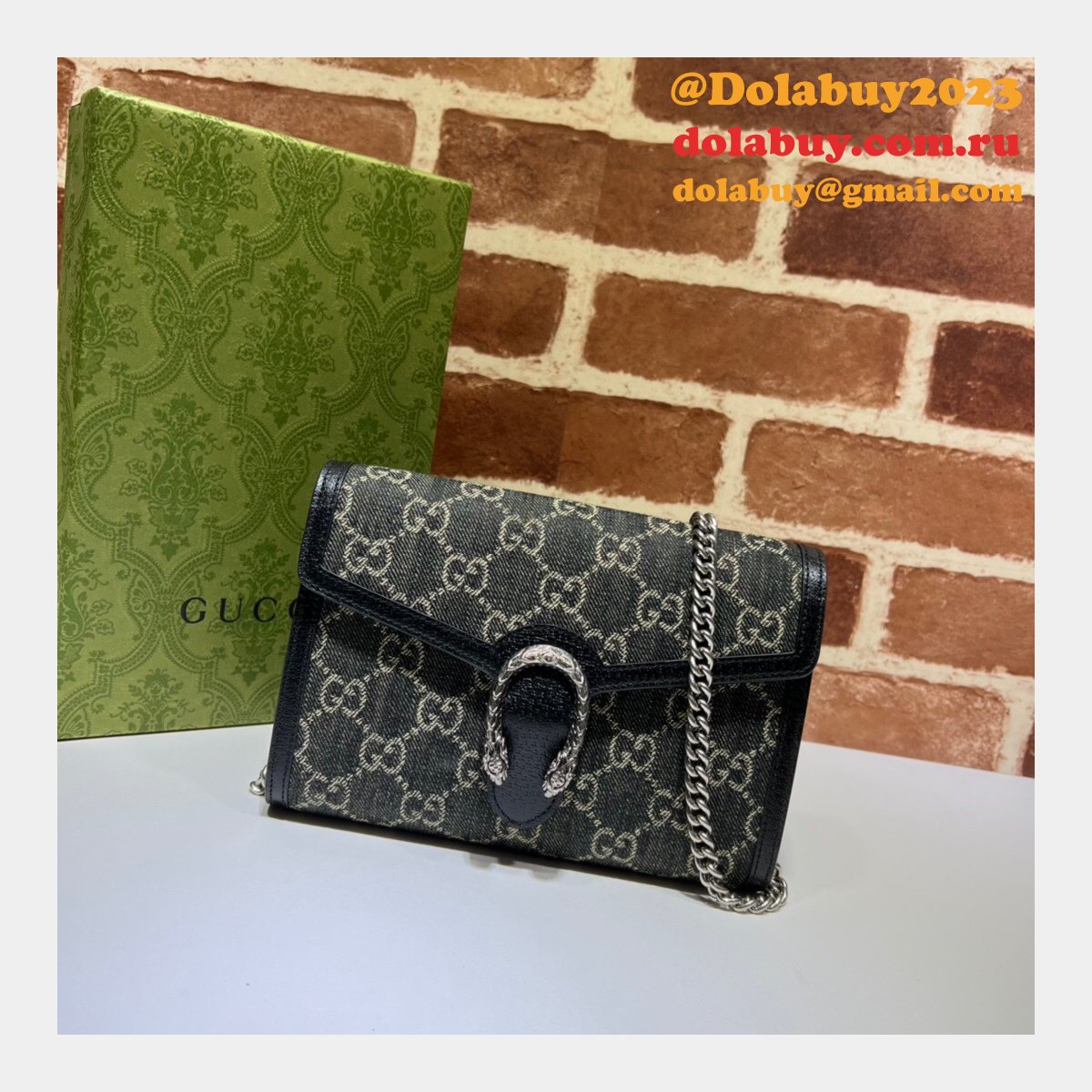 7 Star Gucci Replica 401231 Leather Dionysus Mini Chain Black Bag