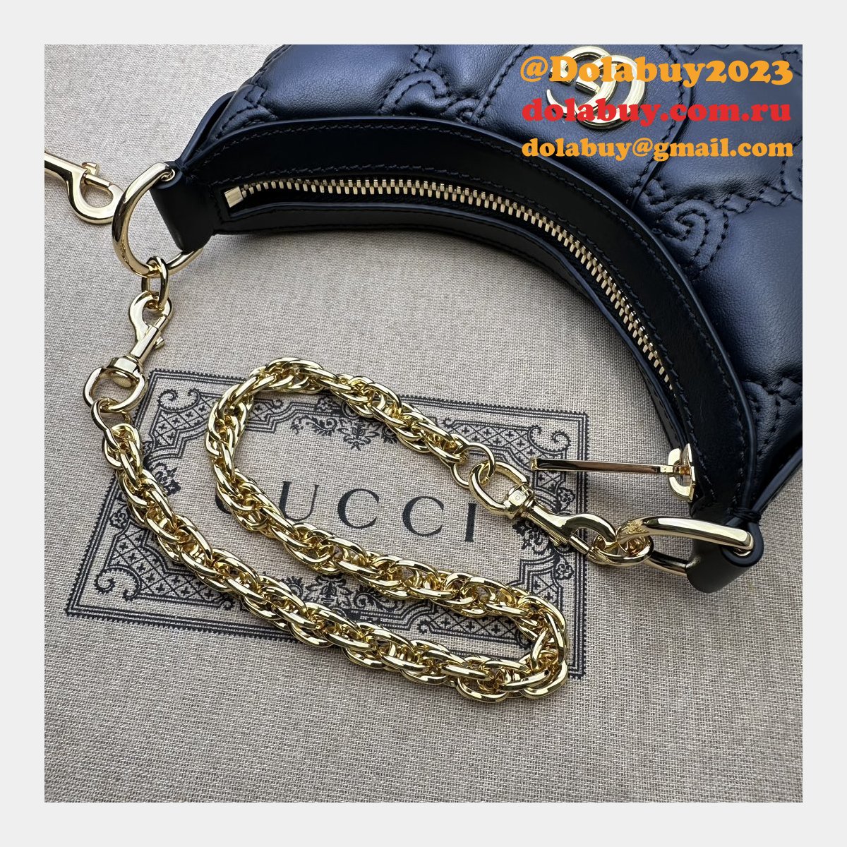 Gucci 1:1 Mirror 739736 GG Matelassé Designer Black/Pink Bag