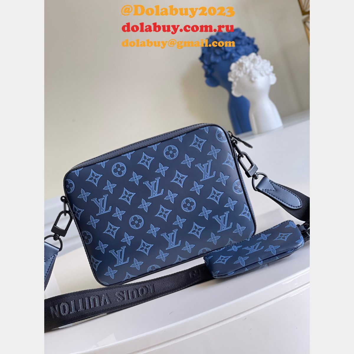 Louis Vuitton China Replica M45730 Duo Messenger Monogram Shadow Blue Bags