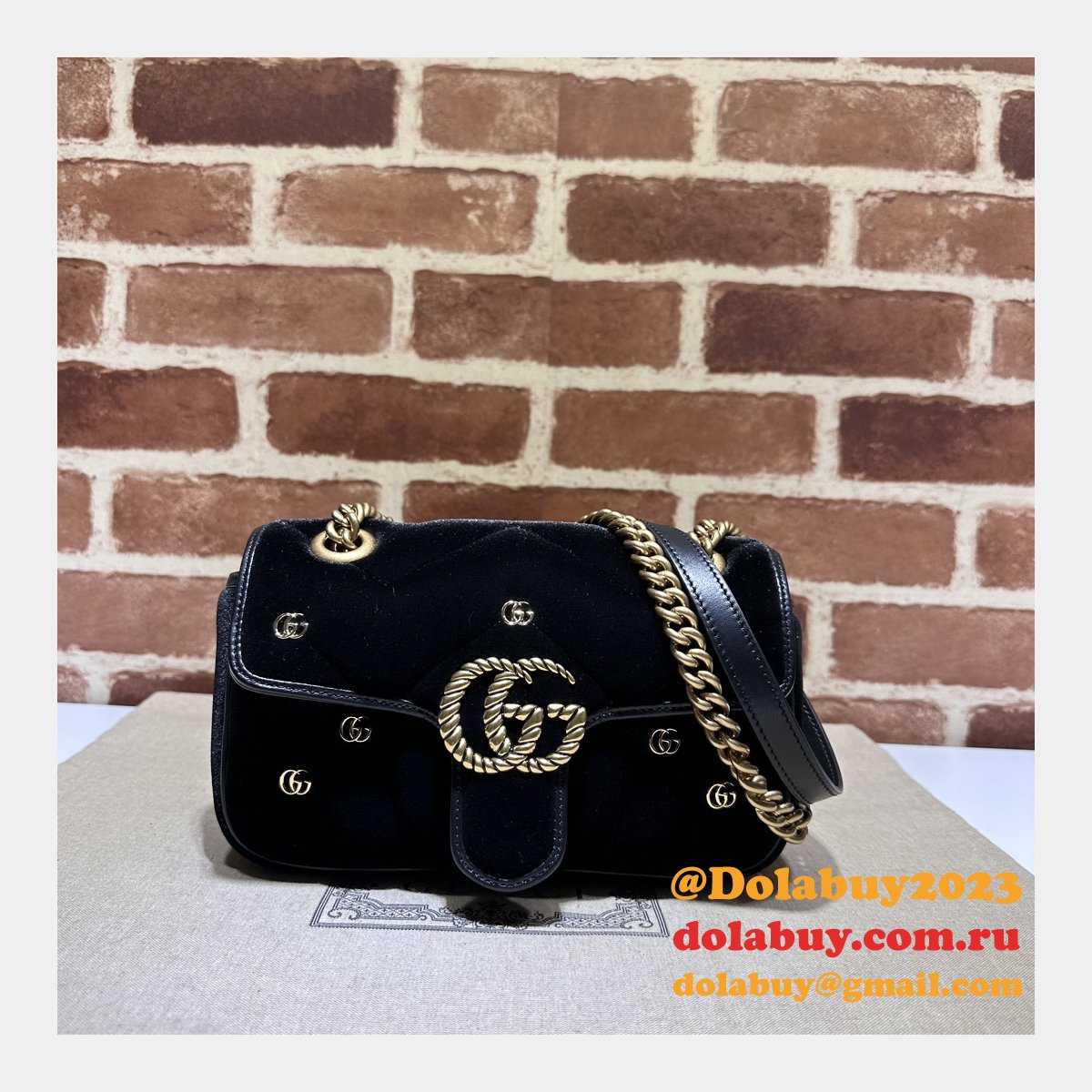 Affordable 446744 Black Marmont Top-Quality Fake Gucci Bags