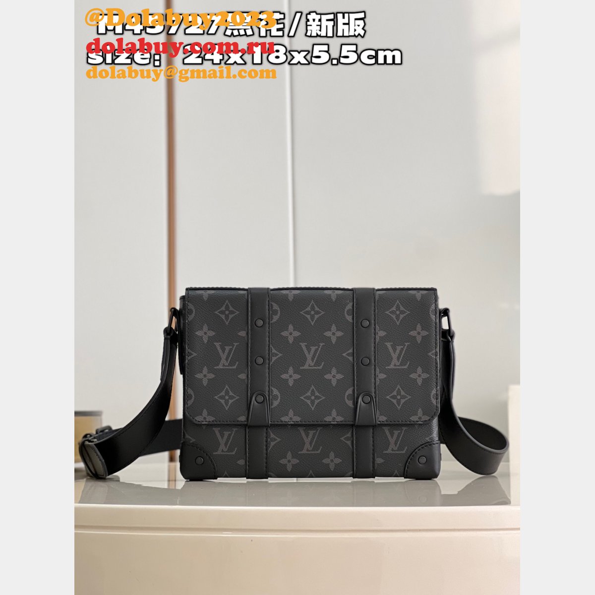 7 Star Louis Vuitton Fake Trunk Messenger Monogram Eclipse Canvas M45727 Grey