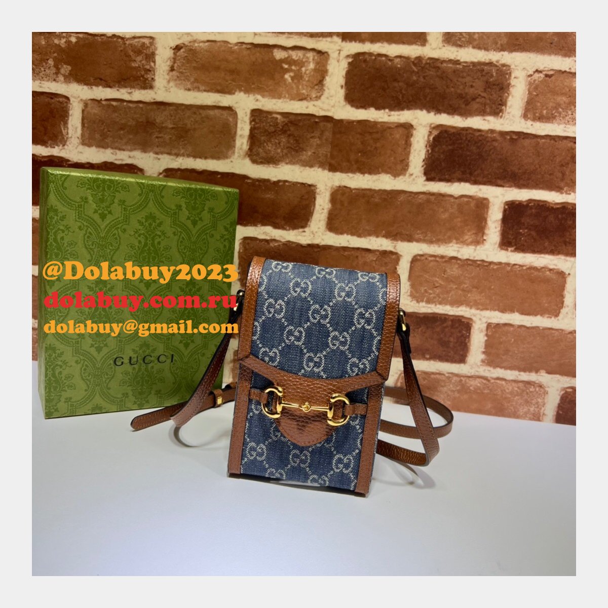 Top Quality Gucci Horsebit 1955 mini Blue and Ivory 625615 GG Replcias bag
