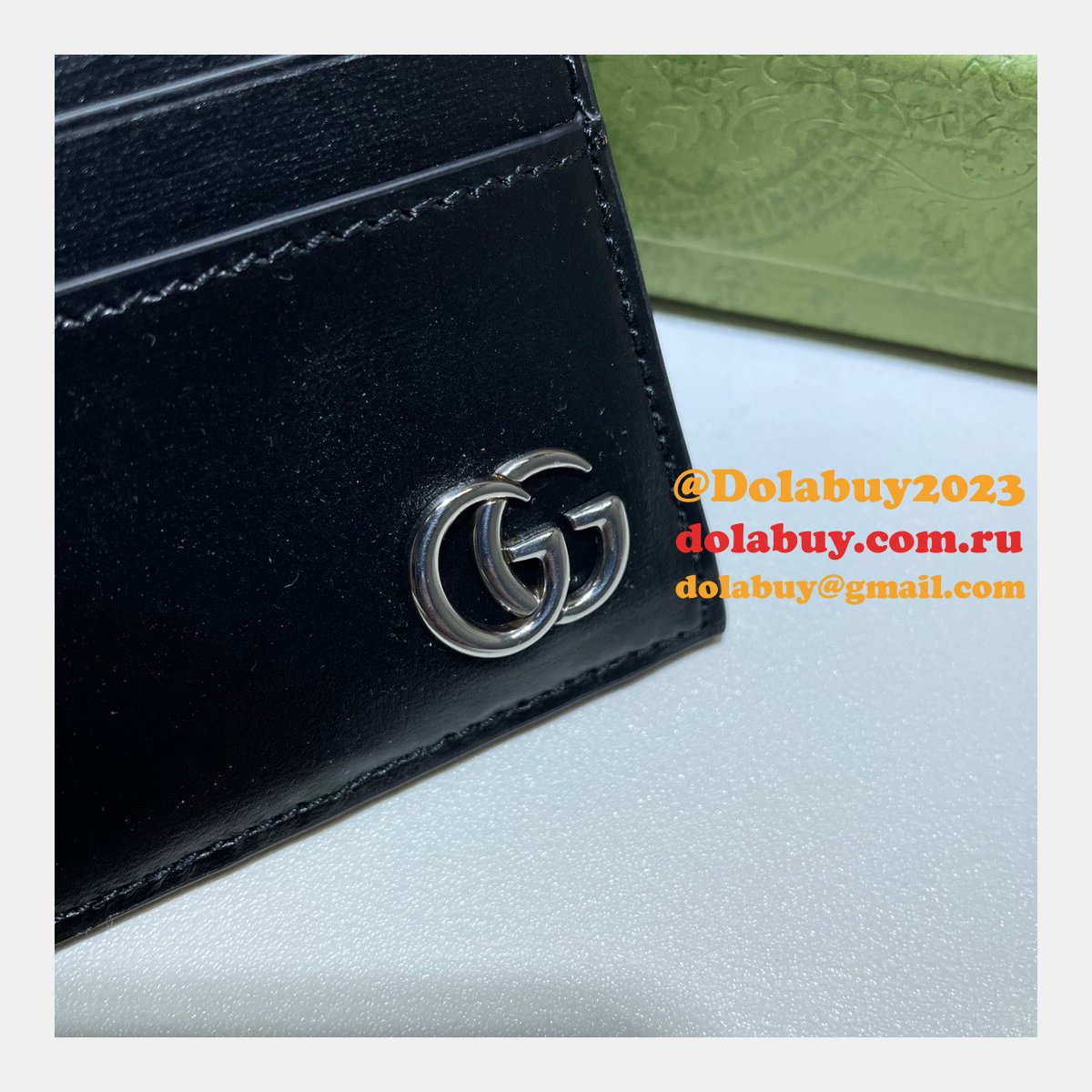 Gucci Best 657588 Replica GG Marmont card case in black leather