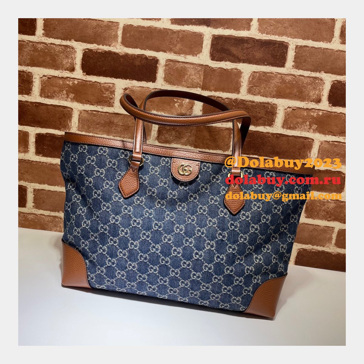Dark blue Knockoff Gucci Ophidia GG medium tote 631685 Bag