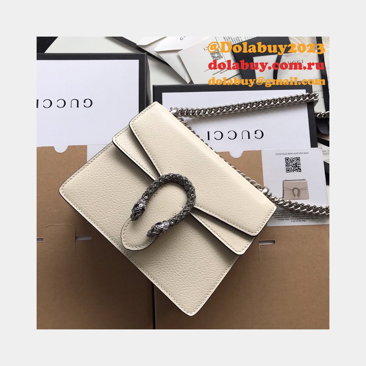 Buy Online Gucci Dionysus GG Surpeme Mini 421970 White Bag