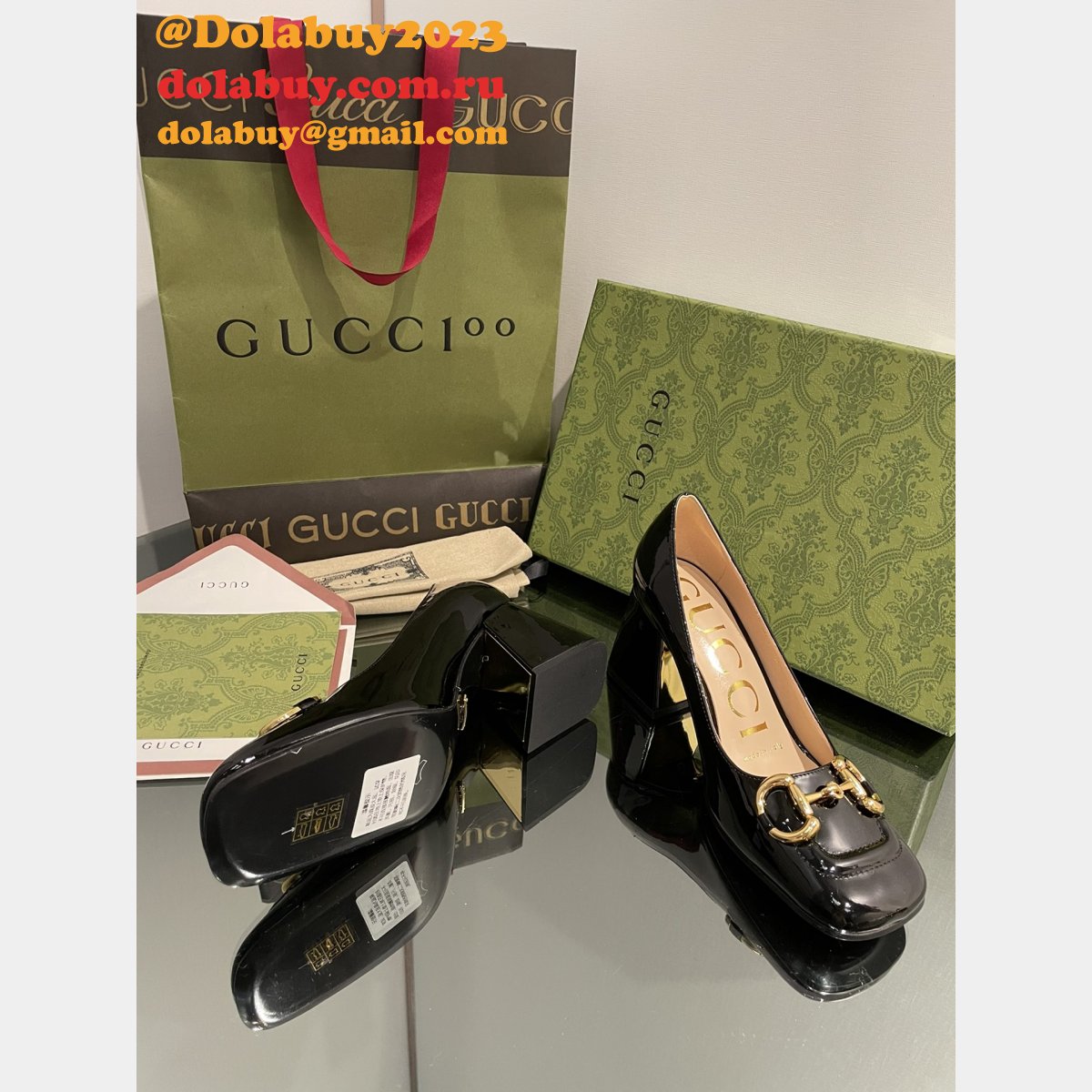 Pump Patent Heels Ballet Flat Horsebit Replica Gucci Shoes