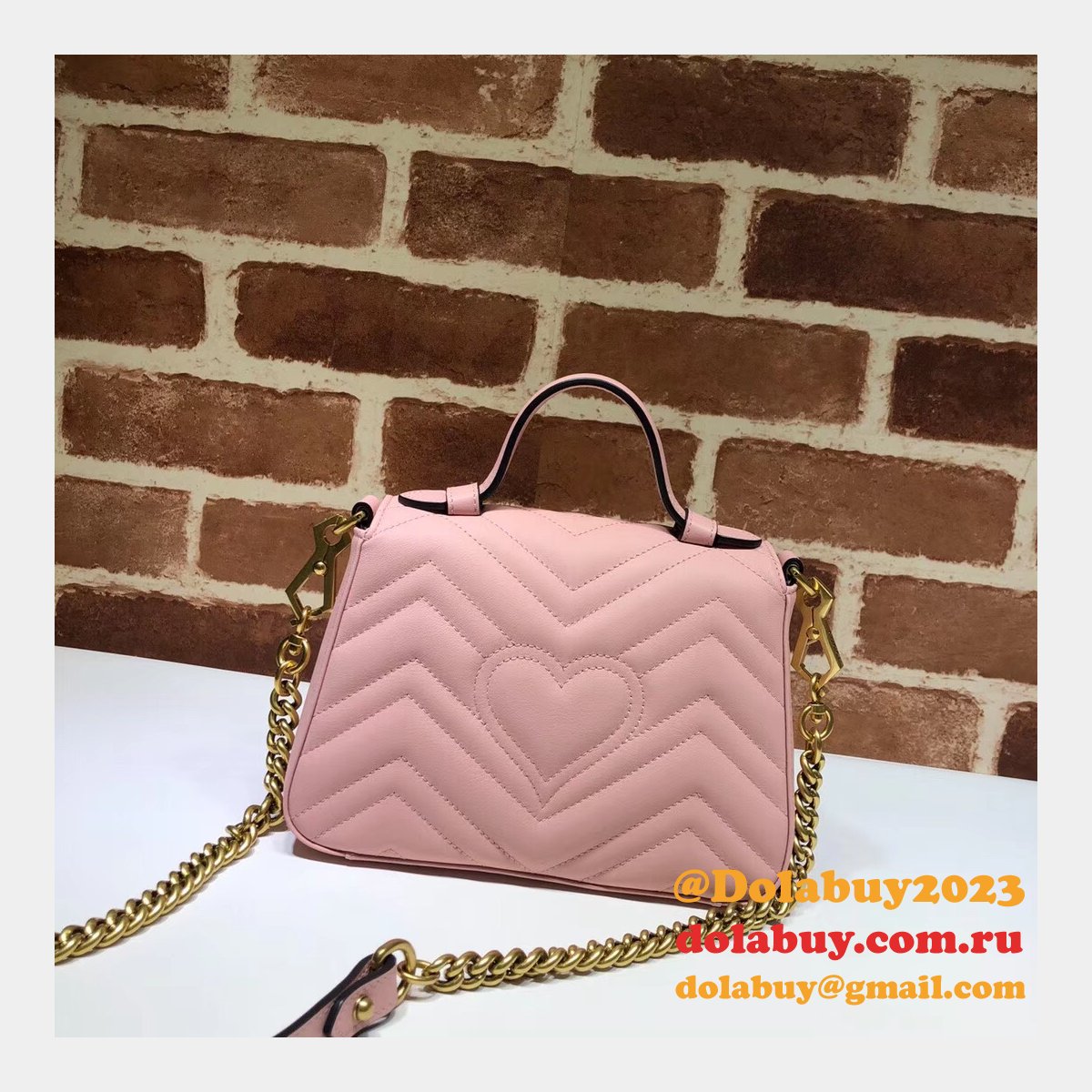 Cheap 547260 Gucci Chevron Leather GG Marmont Mini Top Handle
