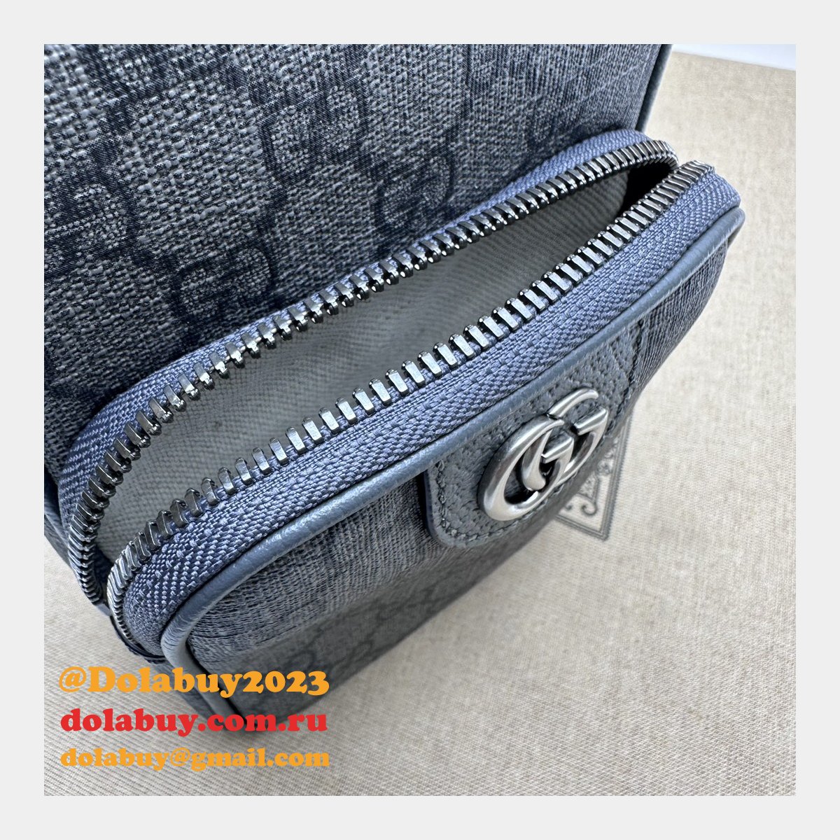 Ophidia GG 752565 Grey and Black Supreme Fake Gucci Bag