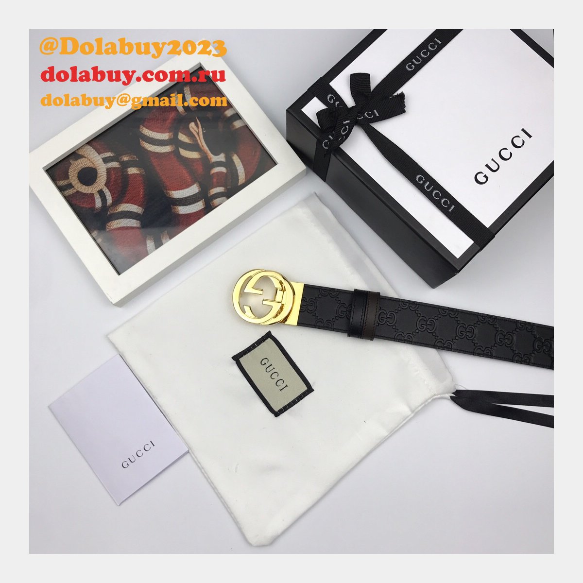 7 Star Gucci 37mm Replica Interlocking G-Buckle Leather black Belt