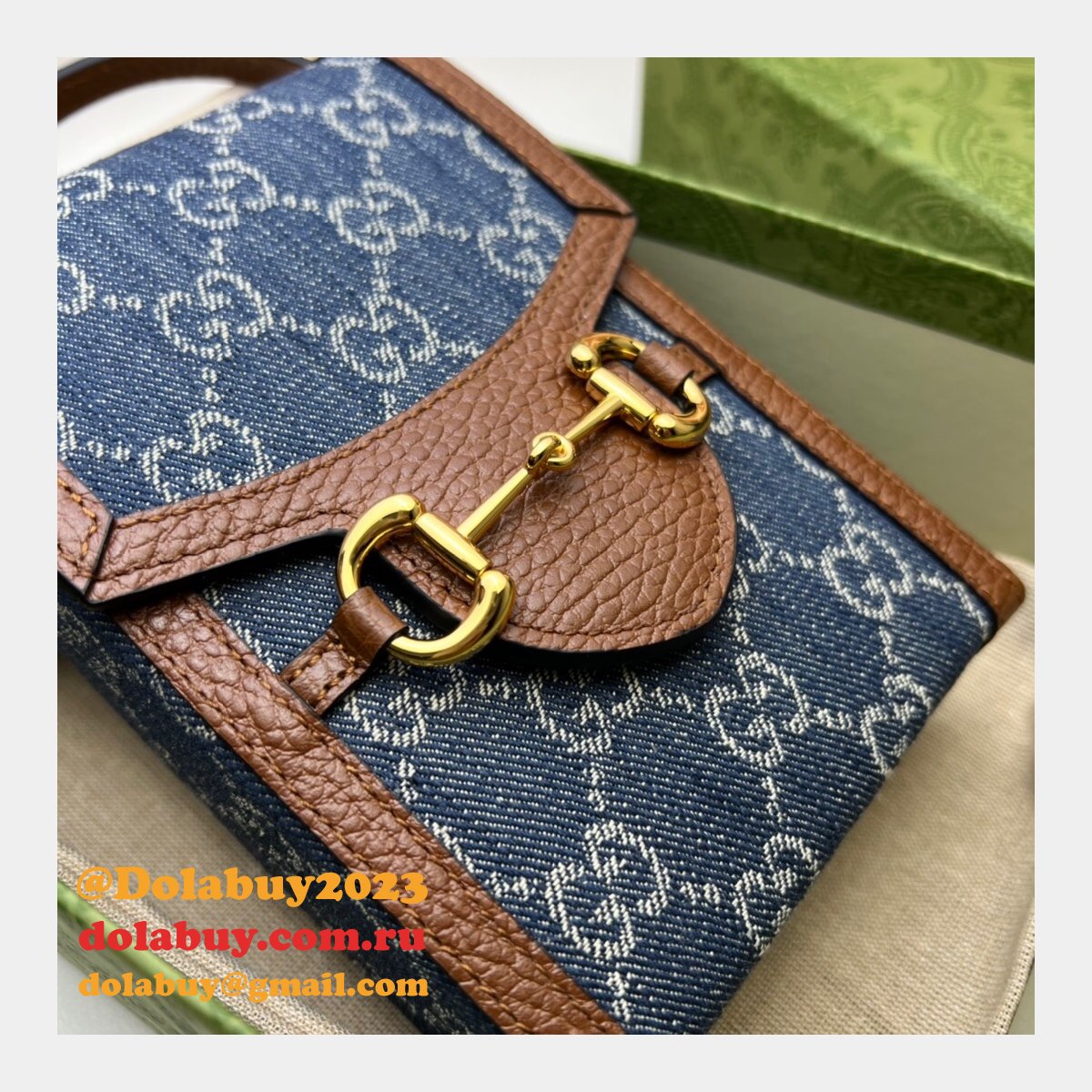 Top Quality Gucci Horsebit 1955 mini Blue and Ivory 625615 GG Replcias bag