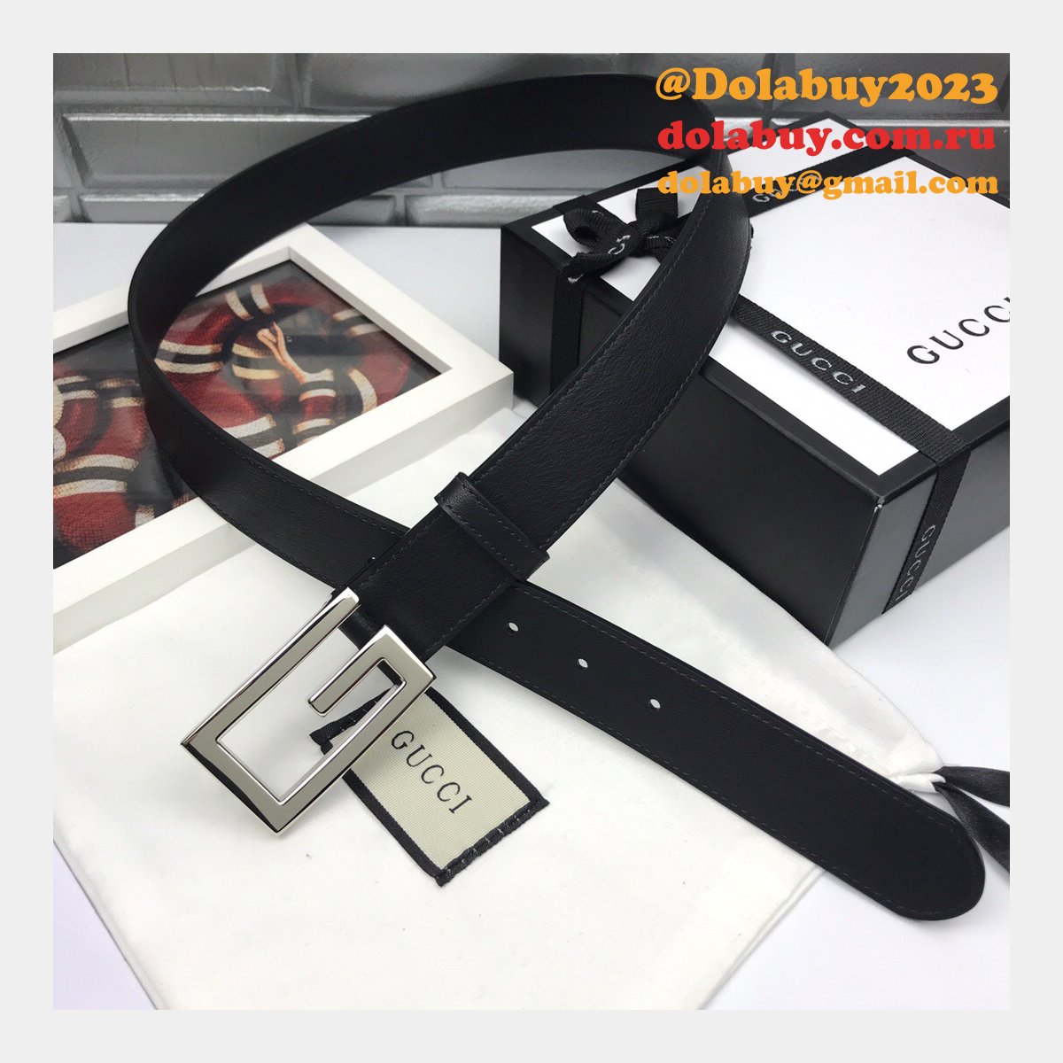 Luxury Gucci 35mm Buckle Black leather belt replica