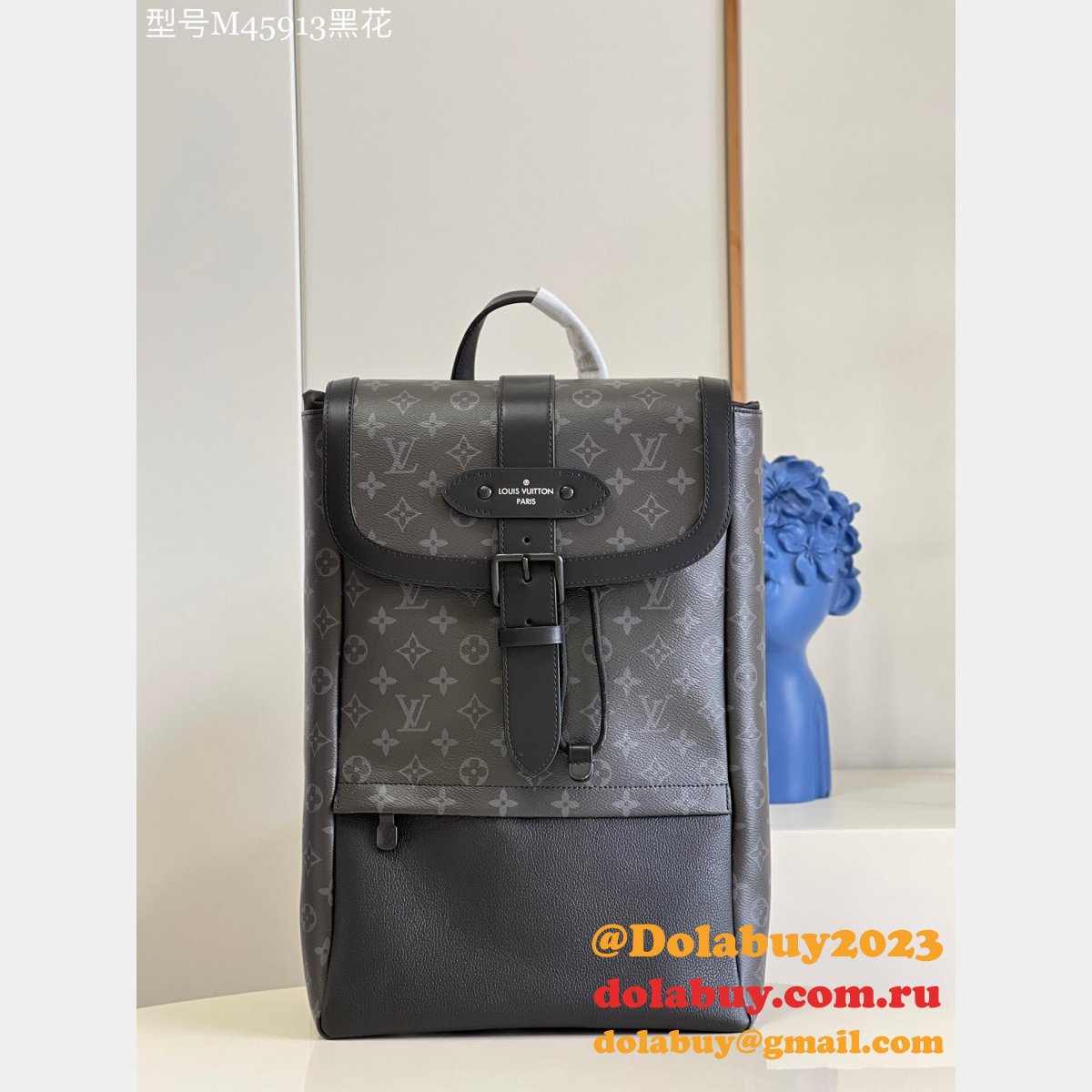 Wholesale Louis Vuitton 1:1 Replica m45913 Saumur Backpack Monogram Eclipse Canvas