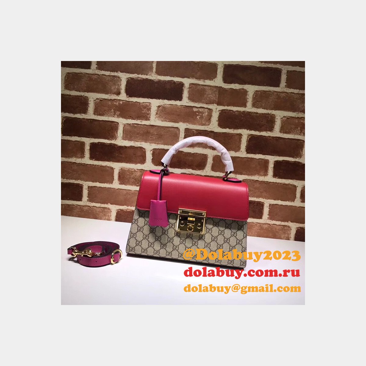 Gucci Replica 453188 GG Supreme Padlock Small Top Handle Bag