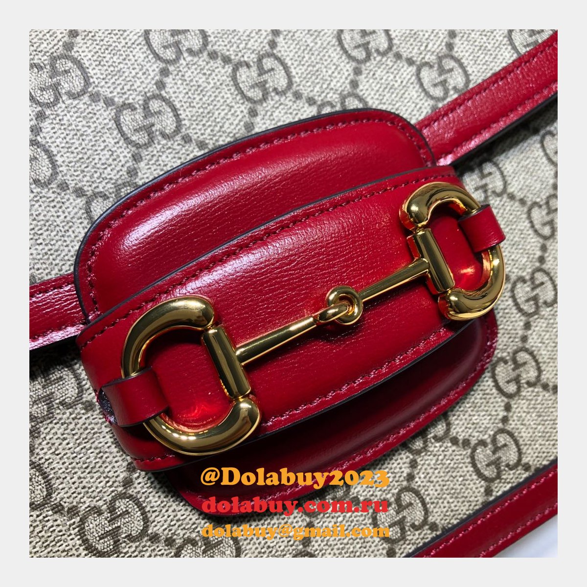 Gucci Replica GG Horsebit 1955 small shoulder 602204 red bag