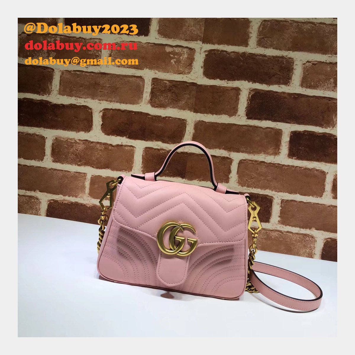 Cheap 547260 Gucci Chevron Leather GG Marmont Mini Top Handle