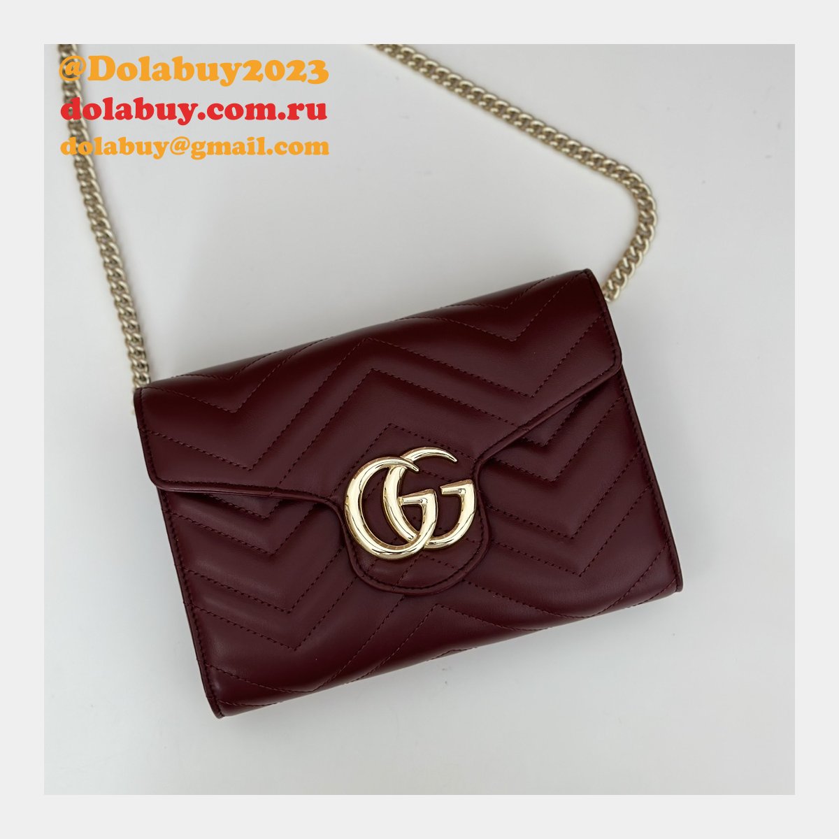 Gucci Fake GG Marmont Chain Wallets 474575 Red Bag