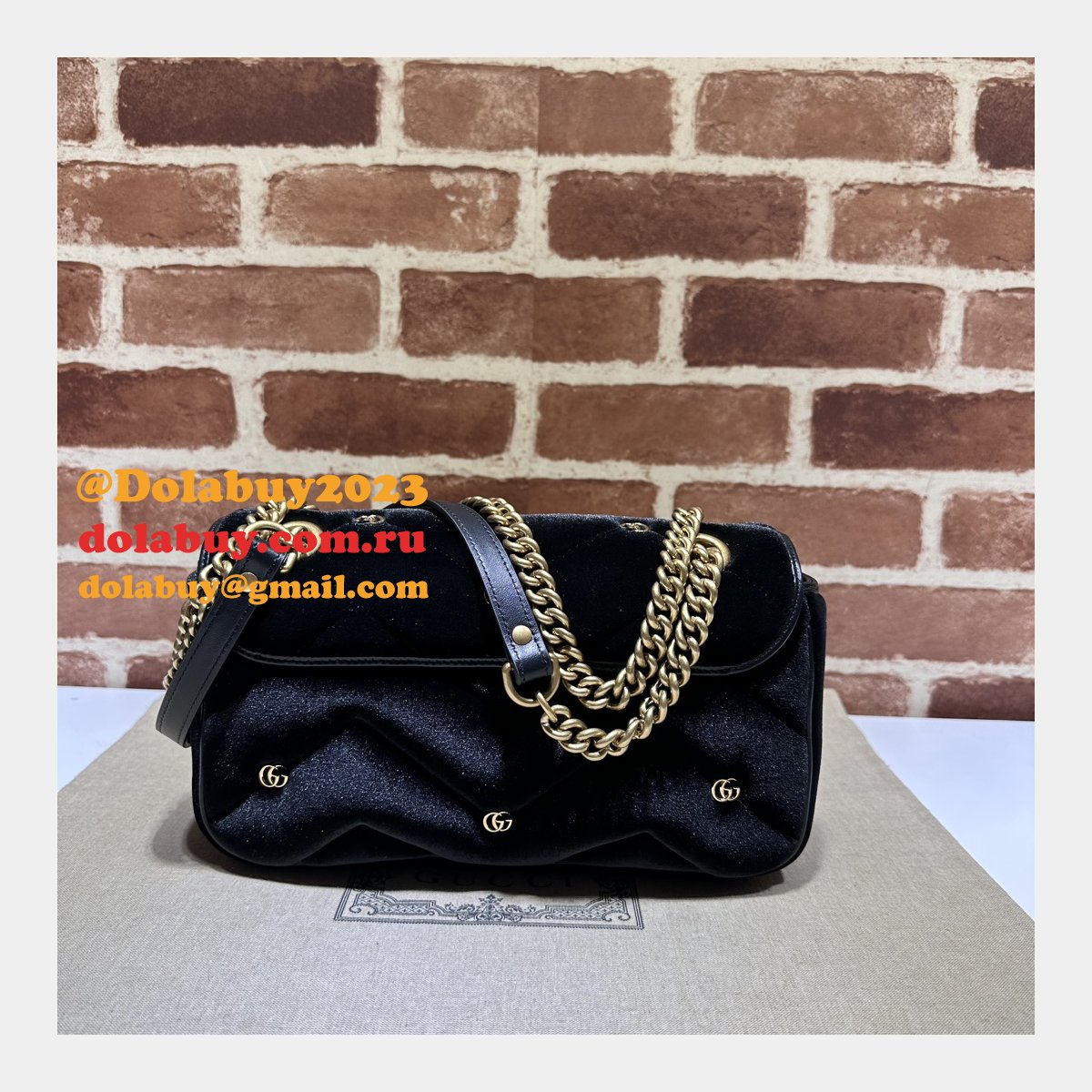 Black Velvet 443497 Gucci GG Marmont Matelassé Shilder Replica Bag
