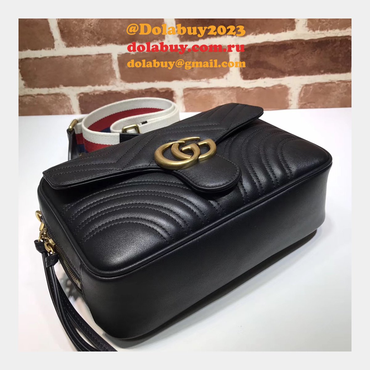 Top Quality Gucci Replica 498100 Leather GG Marmont Small Shoulder Bag
