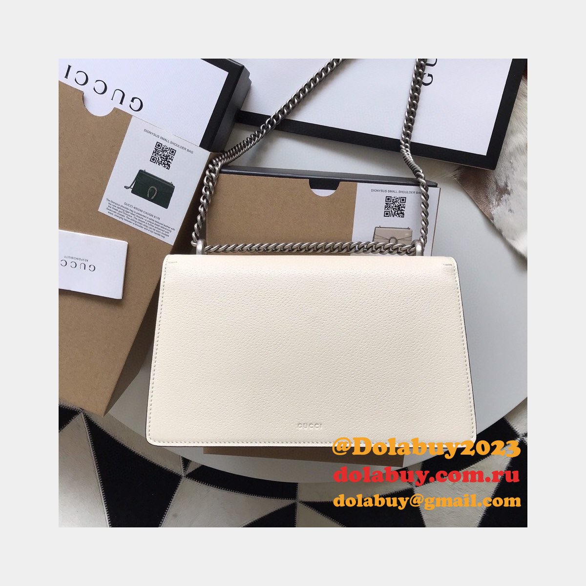 Wholesale Replica Gucci 400249 Dionysus GG Supreme Shoulder White Bag
