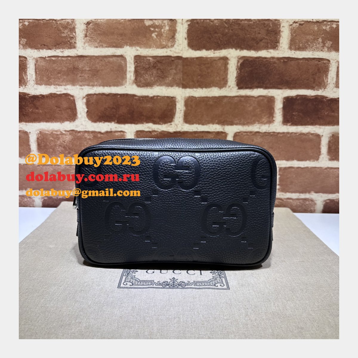 Gucci 766957 Replica Accessories Jumbo GG Toiletry Case Black Bag