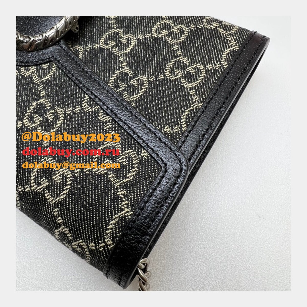 7 Star Gucci Replica 401231 Leather Dionysus Mini Chain Black Bag
