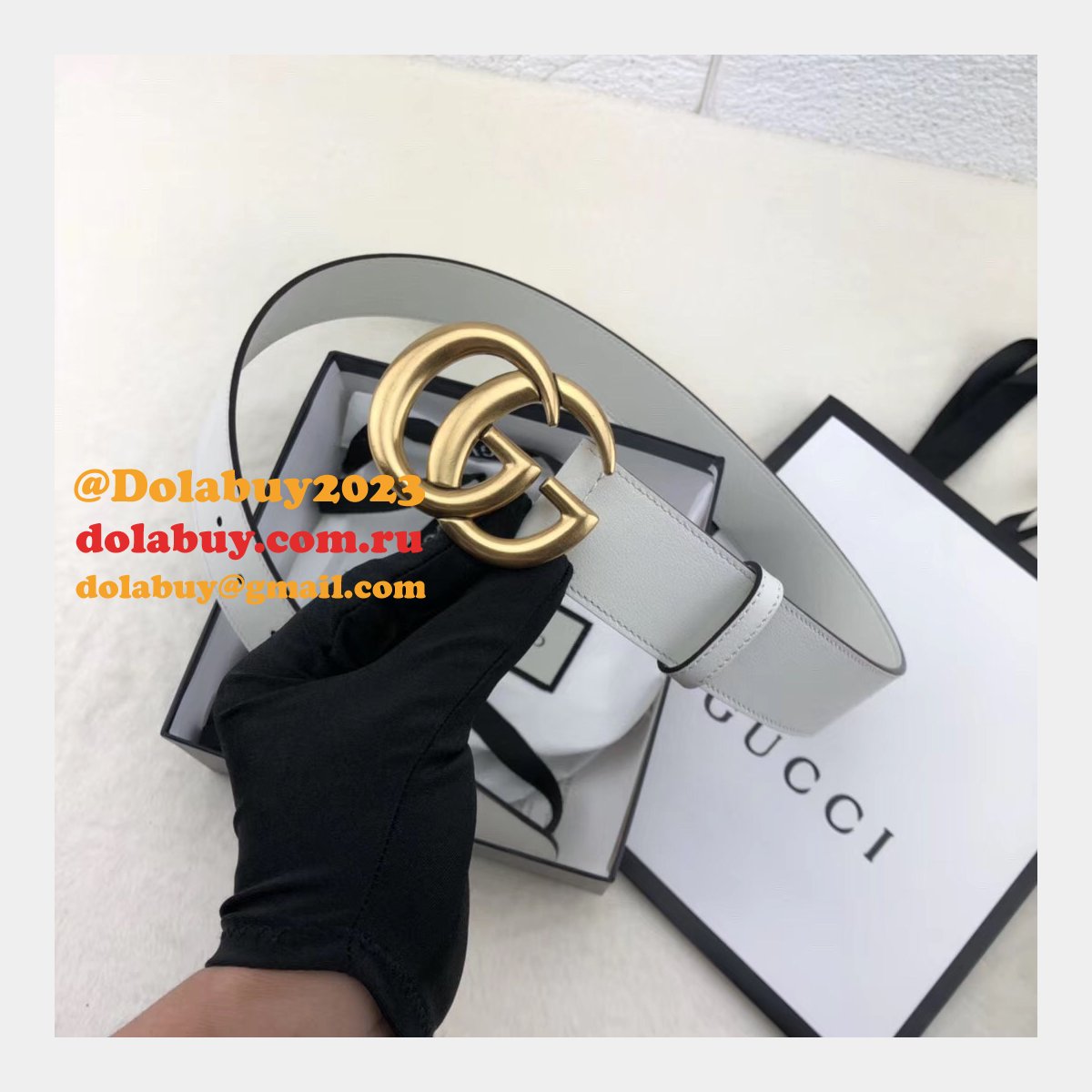 Best Gucci Replica Leather Belt With Double G White Buckle
