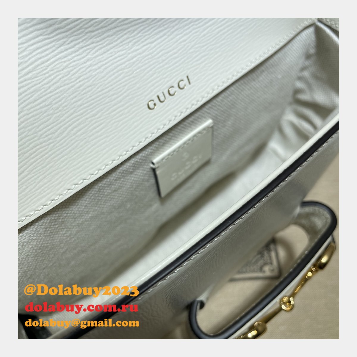 White Replica Gucci Horsebit 1955 mini 658574 bag