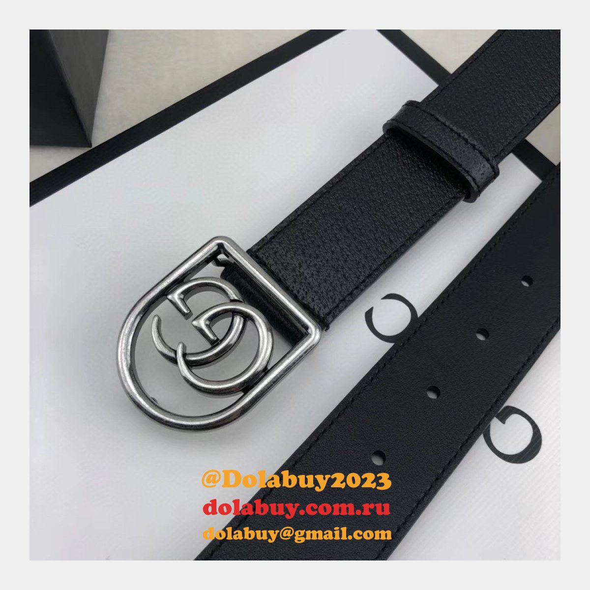 Top Quality Gucci Double G leather Replica belt black