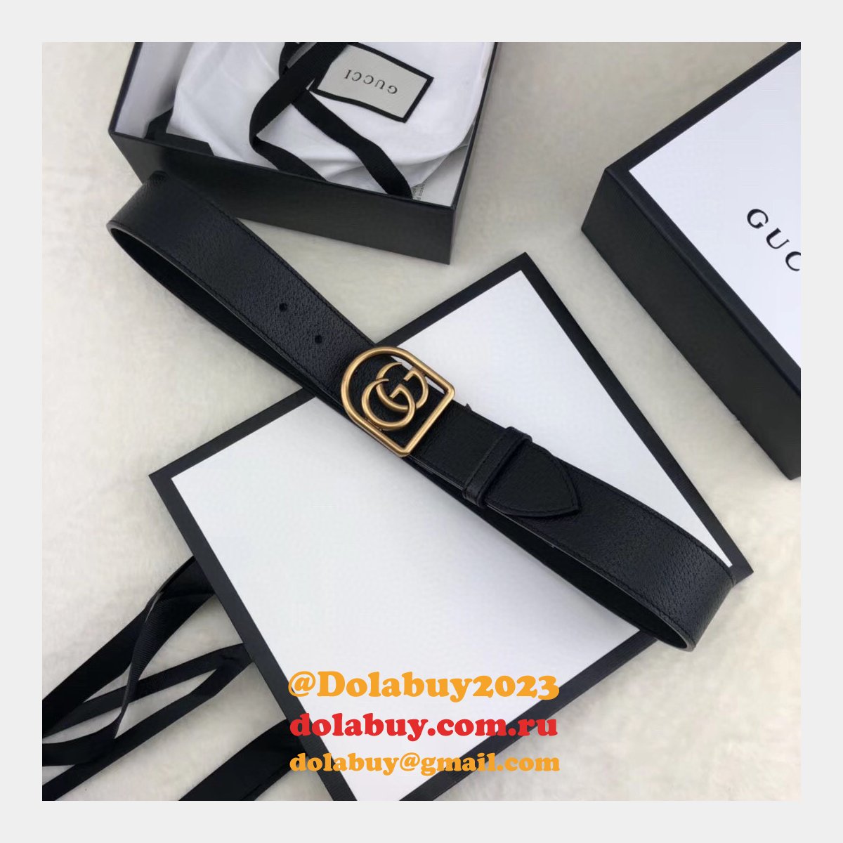Top Quality Gucci Double G leather Replica belt black