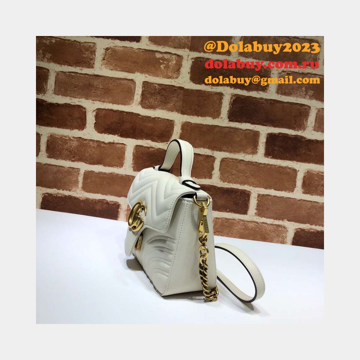Cheap 547260 Gucci Chevron Leather GG Marmont Mini Top Handle