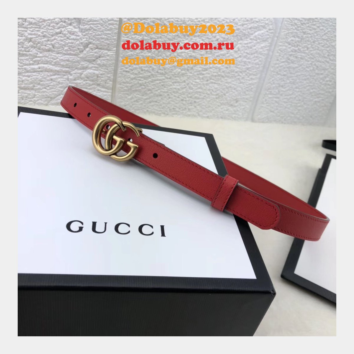 AAA+ Gucci Replica Leather Belt With Double G Red Buckle