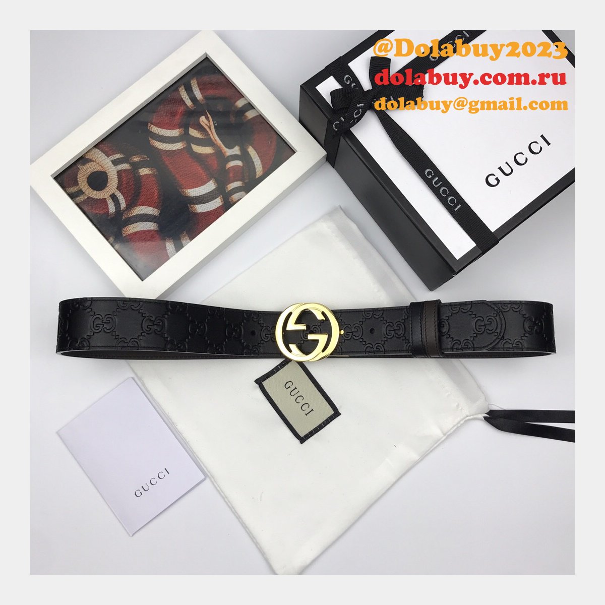 7 Star Gucci 37mm Replica Interlocking G-Buckle Leather black Belt