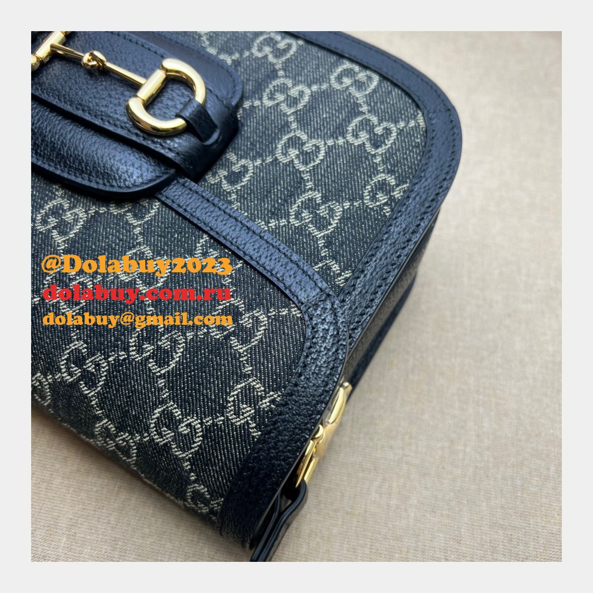 Gucci Designer Horsebit 1955 shoulder 602204 Fake bag in black and ivory GG