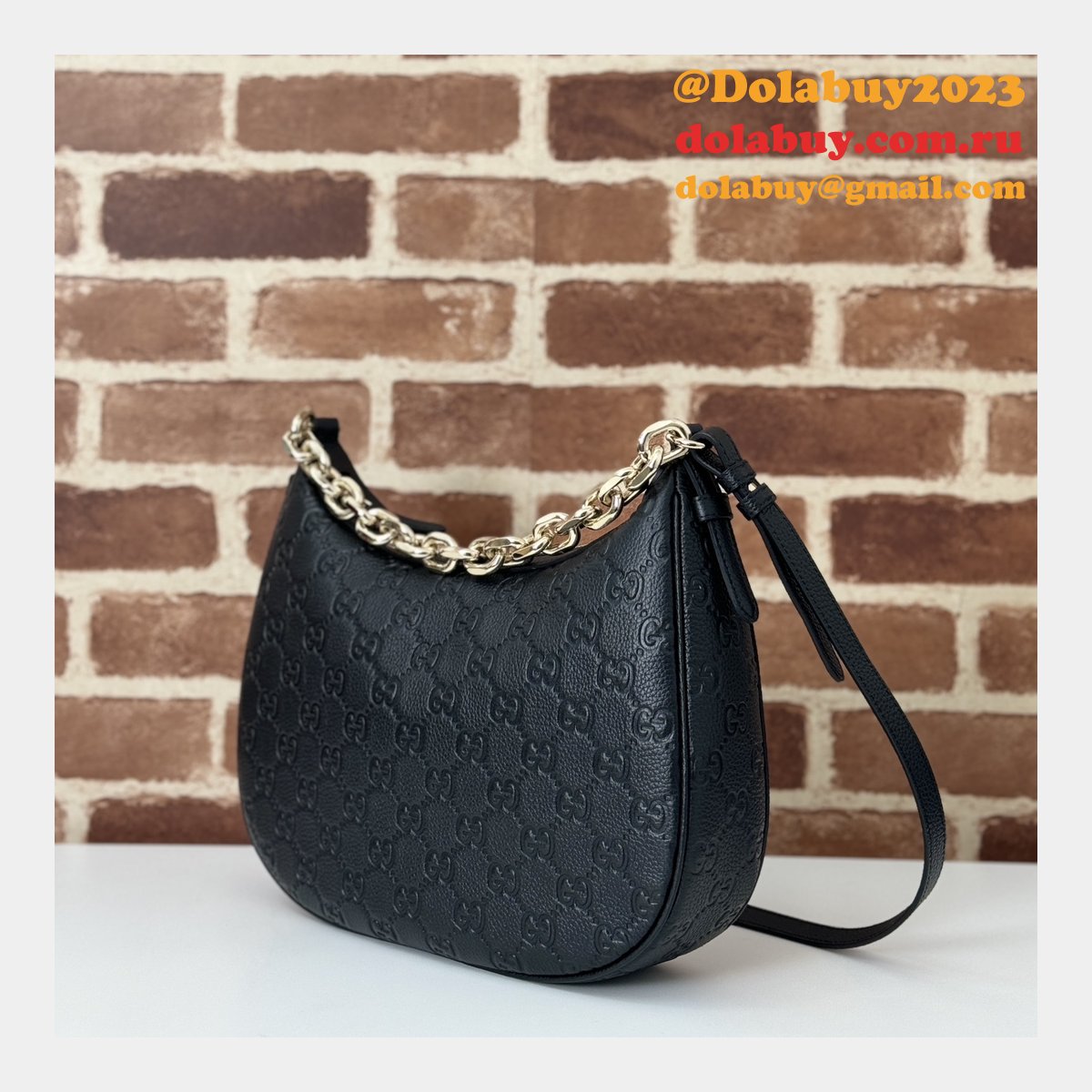 Knockoff Gucci GG Emblem Medium Shoulder Chain 820453 Black Bag