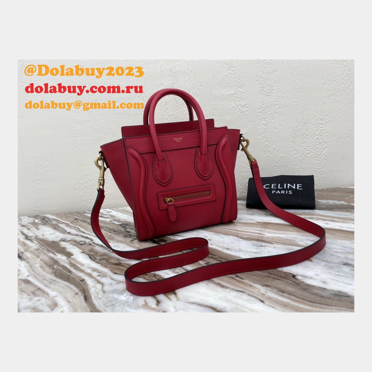 Celine Replica Red Luggage Nano Shopper 168243 Women''s Leather