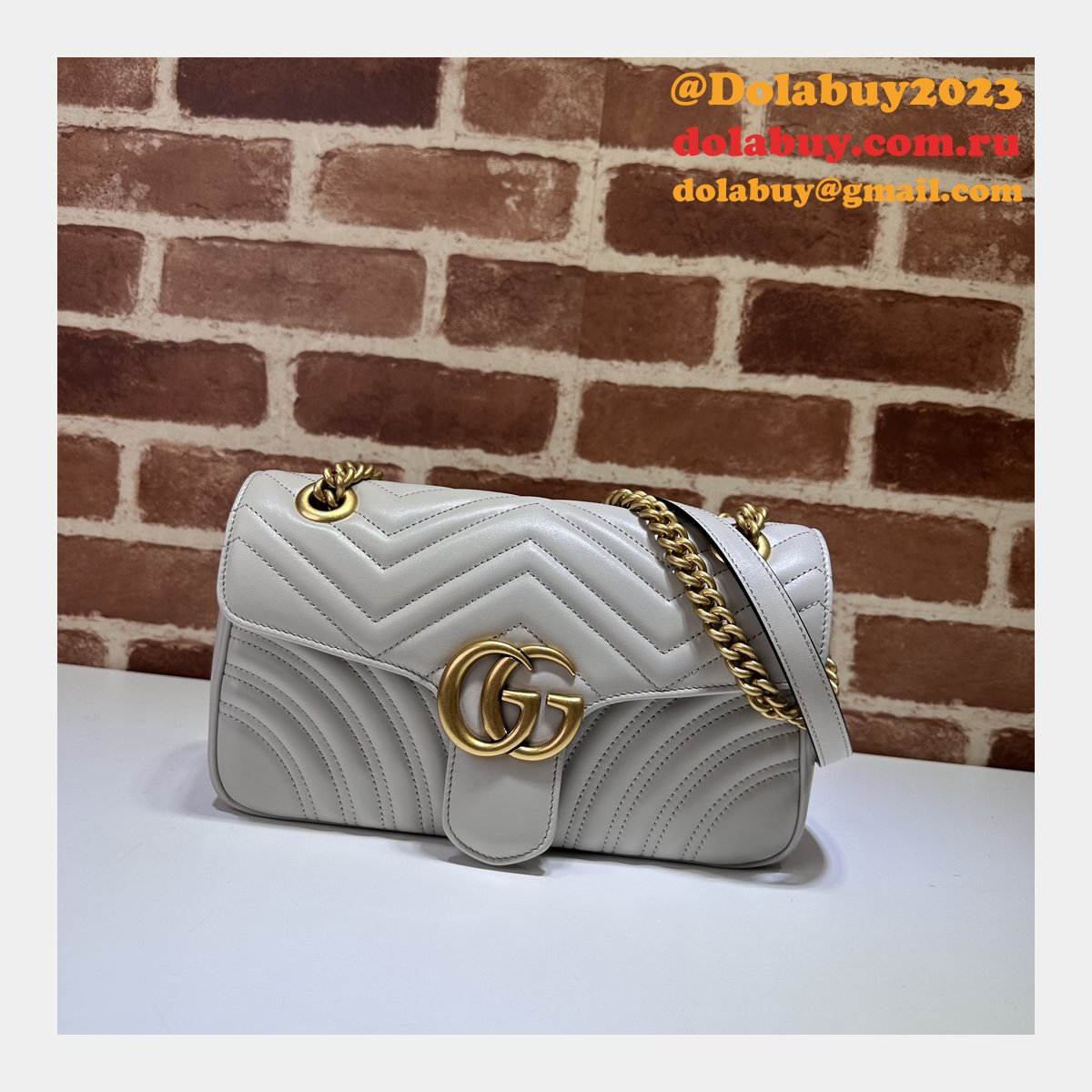 Top Gucci Grey Matelassé GG Marmont Small Shoulder 443497 Knockoff Bag
