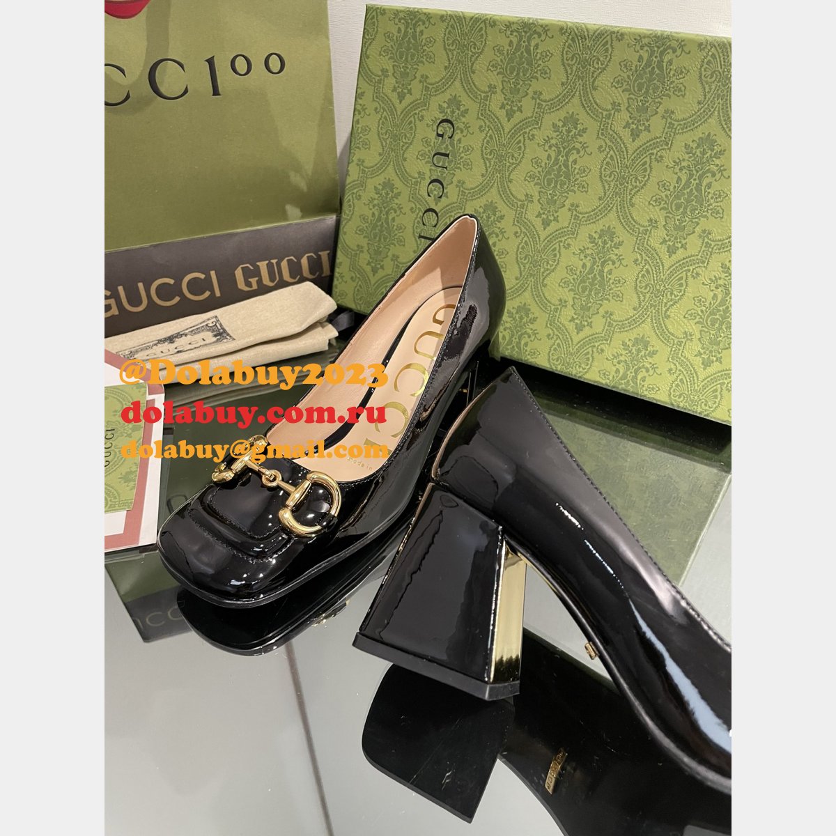 Pump Patent Heels Ballet Flat Horsebit Replica Gucci Shoes