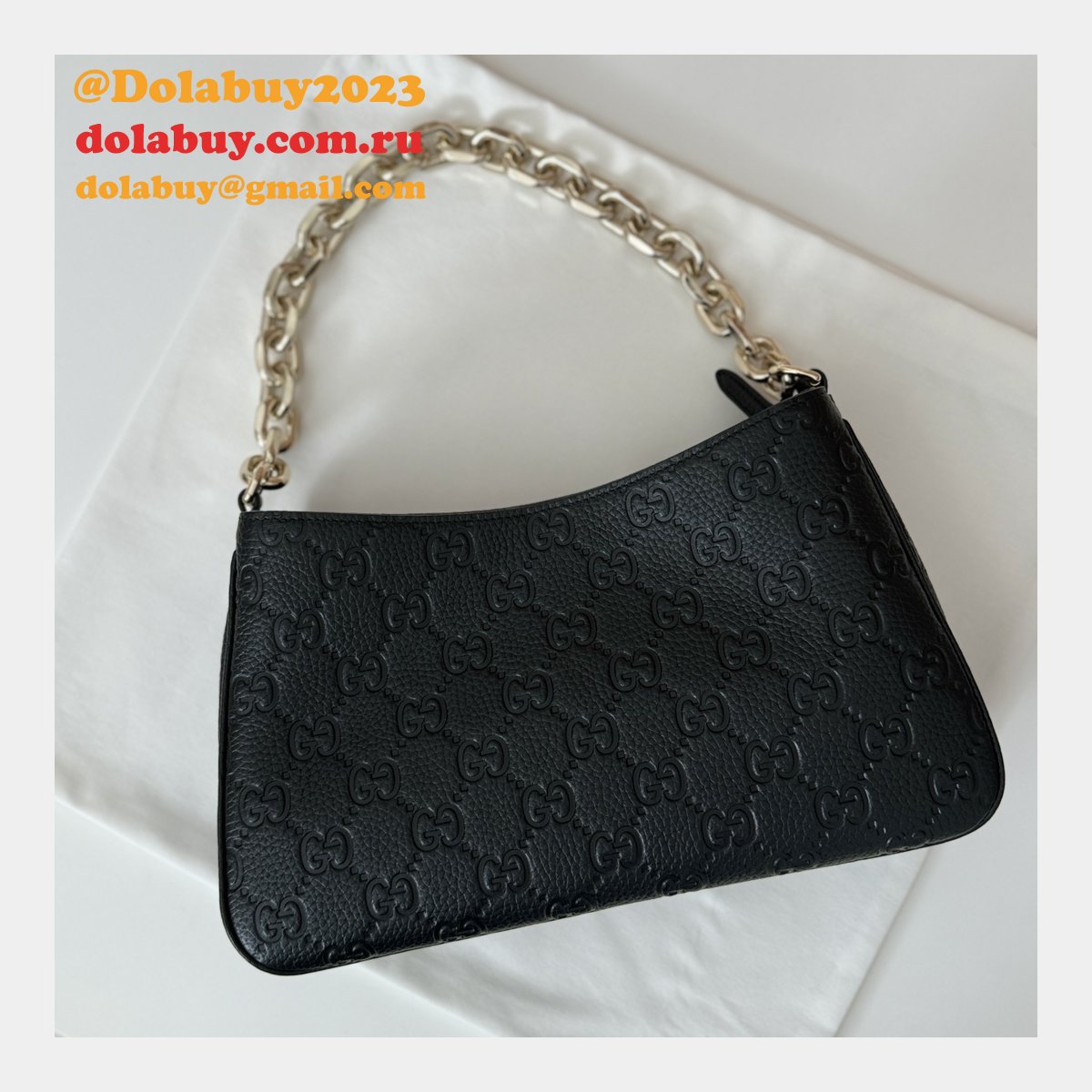 Gucci Designer Copy GG Emblem Small Shoulder Chain 815263 Black Bag