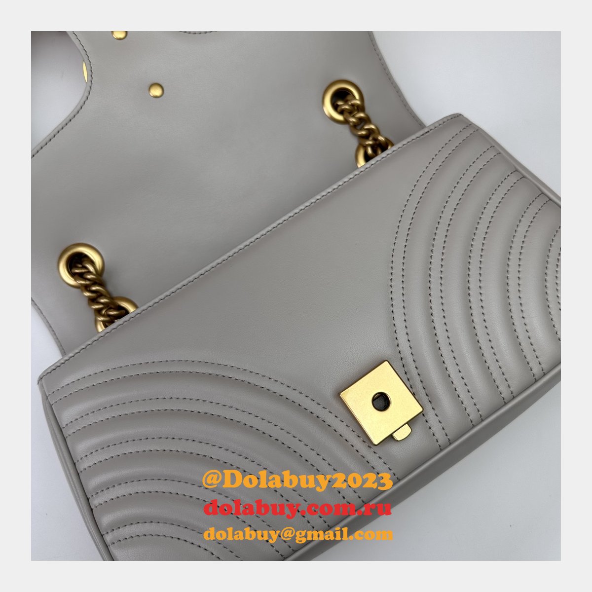 Top Gucci Grey Matelassé GG Marmont Small Shoulder 443497 Knockoff Bag