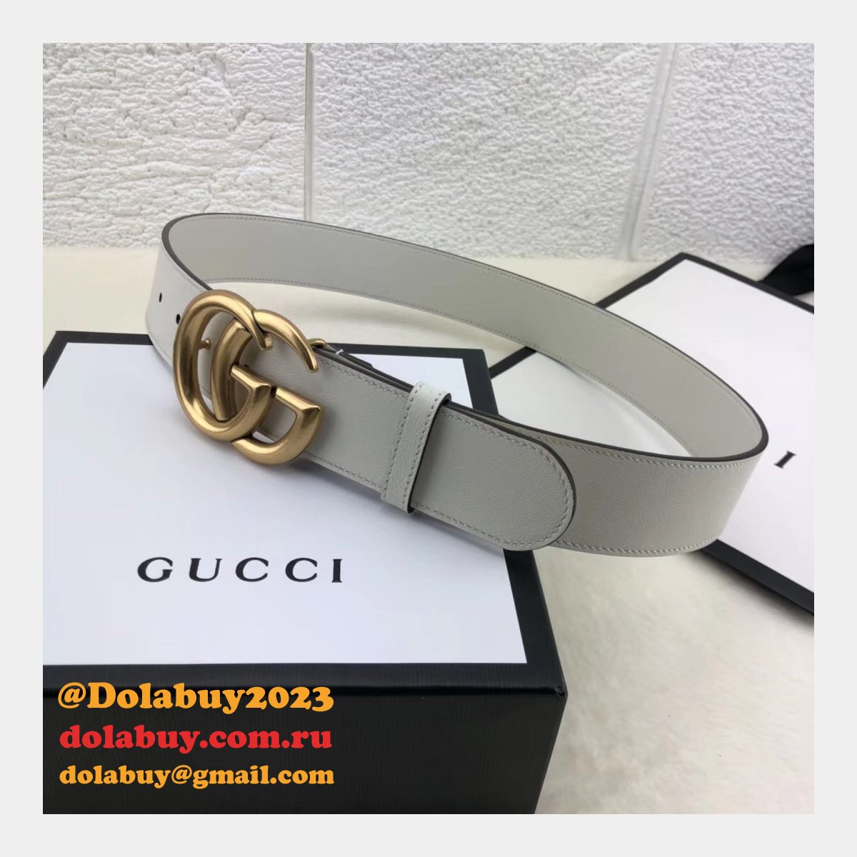 Best Gucci Replica Leather Belt With Double G White Buckle