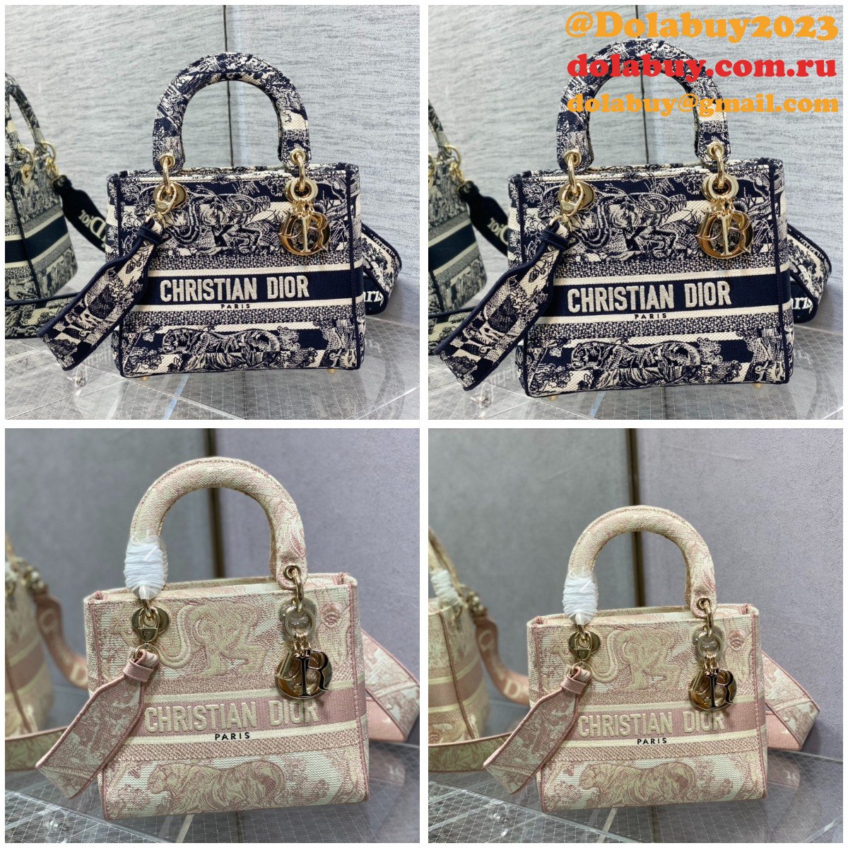 Top Quality Fake Lady Embroidery Canvas Dior 24CM Replica Bag