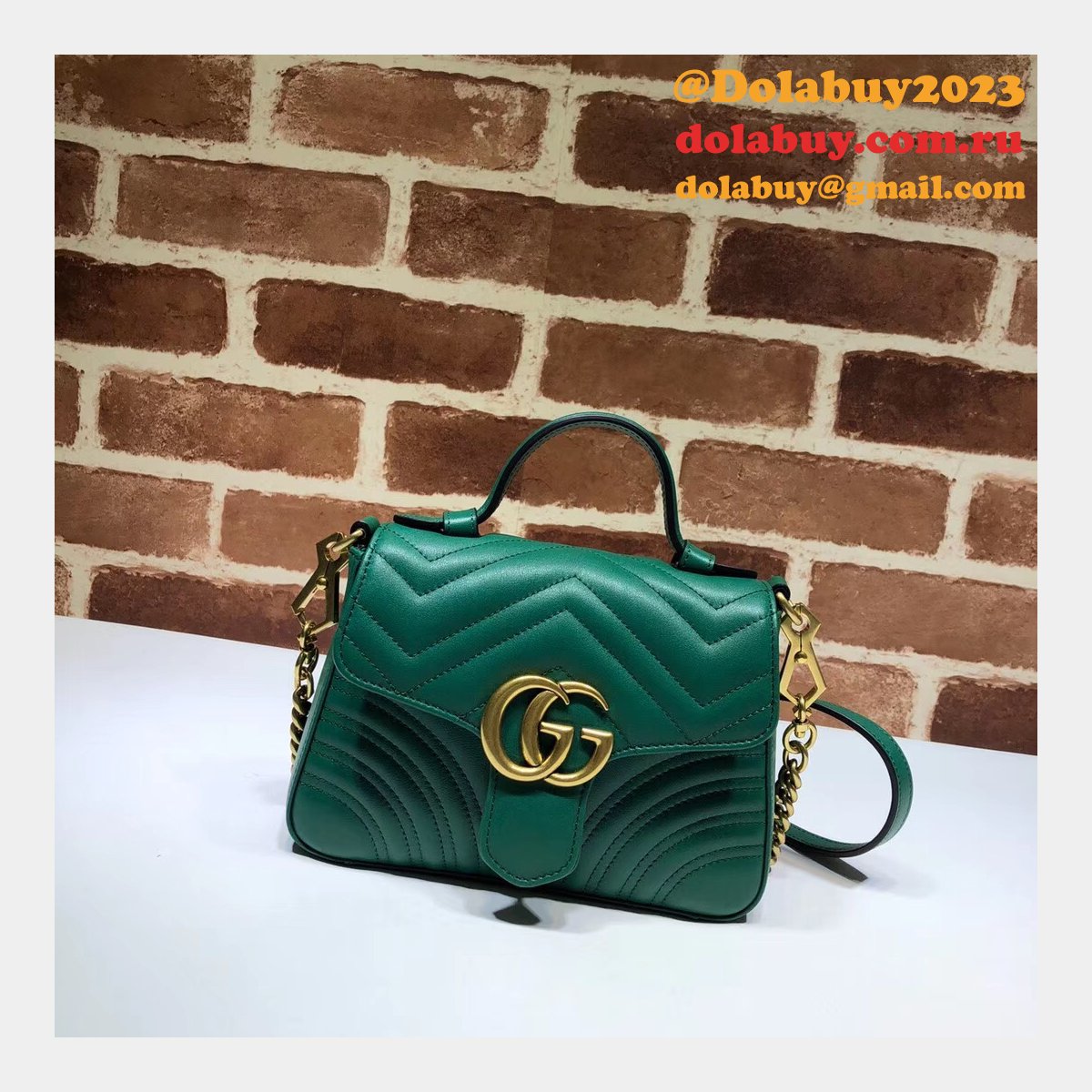 Cheap 547260 Gucci Chevron Leather GG Marmont Mini Top Handle