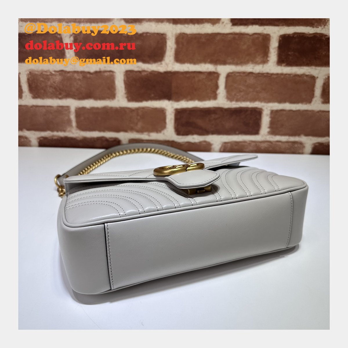 Top Gucci Grey Matelassé GG Marmont Small Shoulder 443497 Knockoff Bag