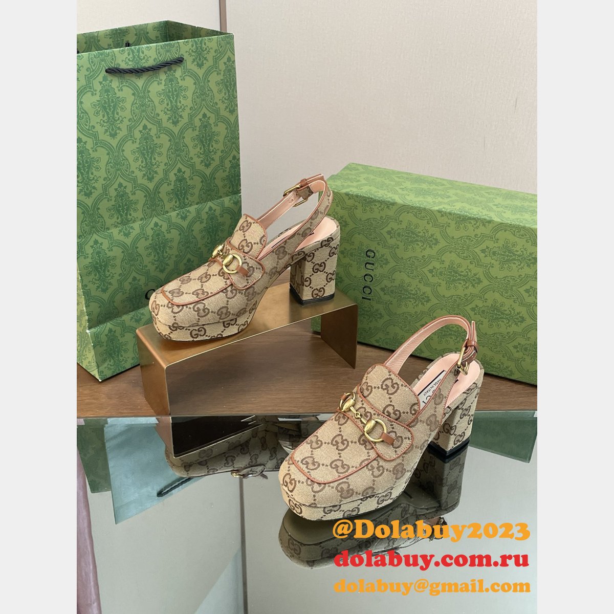 Lady Horsebit GG Gucci Replicas Slingback Pumps Shoes