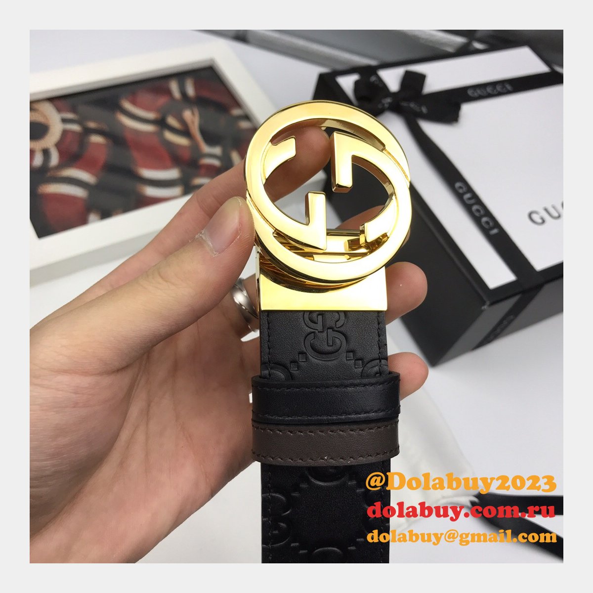 7 Star Gucci 37mm Replica Interlocking G-Buckle Leather black Belt