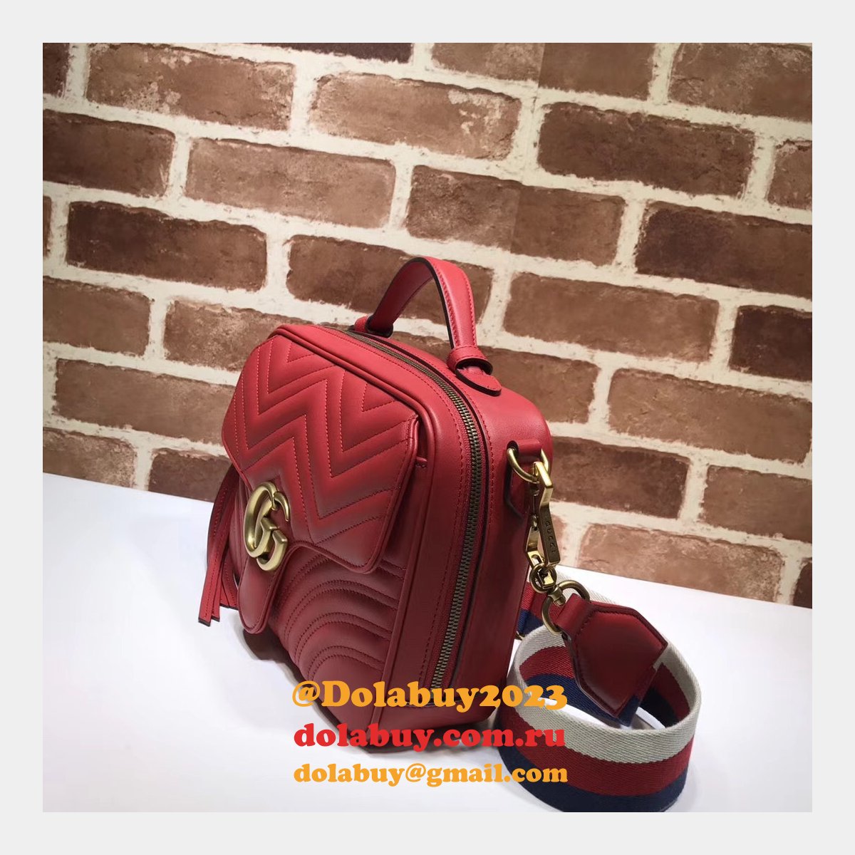 Top Quality Gucci Replica 498100 Leather GG Marmont Small Shoulder Bag