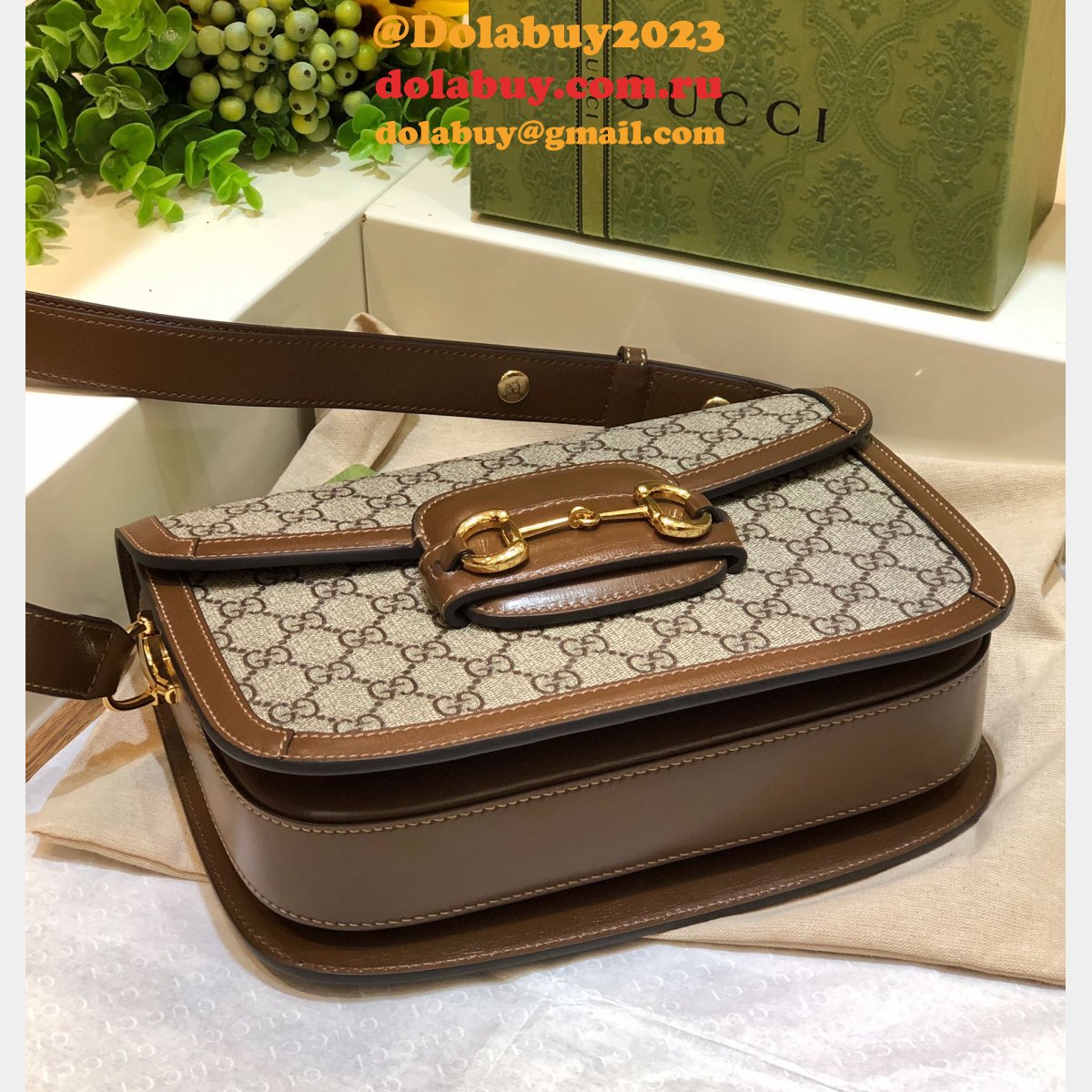 Gucci Replica GG Horsebit 1955 shoulder 602204 Brown bag