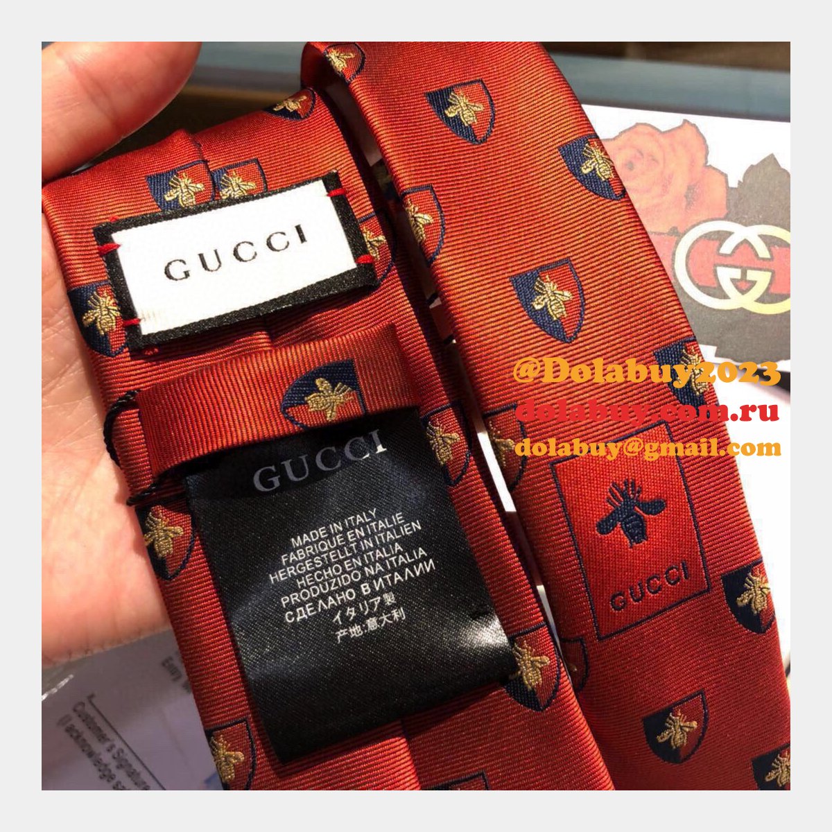 Gucci Silk tie Jacquard crafts insect pattern