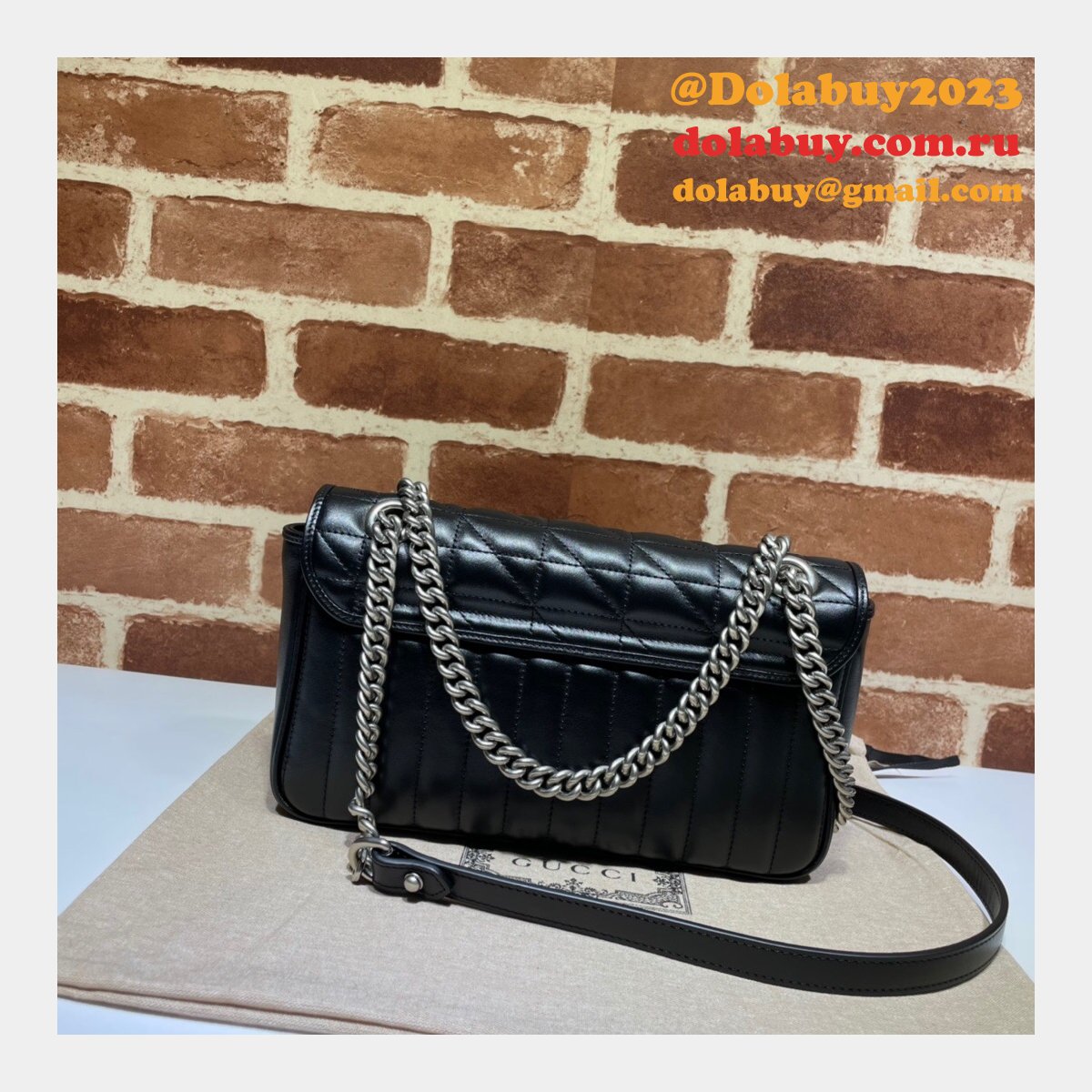 Designer Gucci Replicas GG Marmont matelassé shoulder bag in hibiscus black 443497 leather